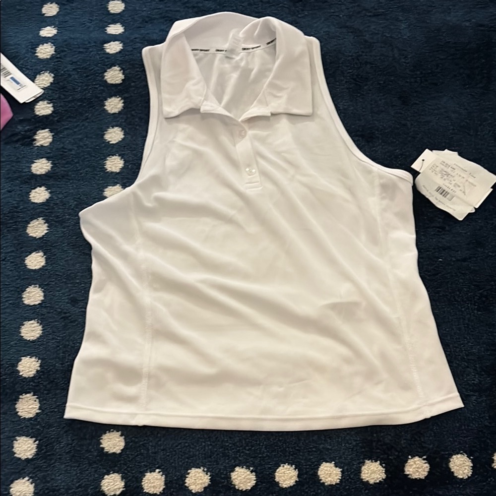 Dkny White Sleeveless Polo Muscle Tee